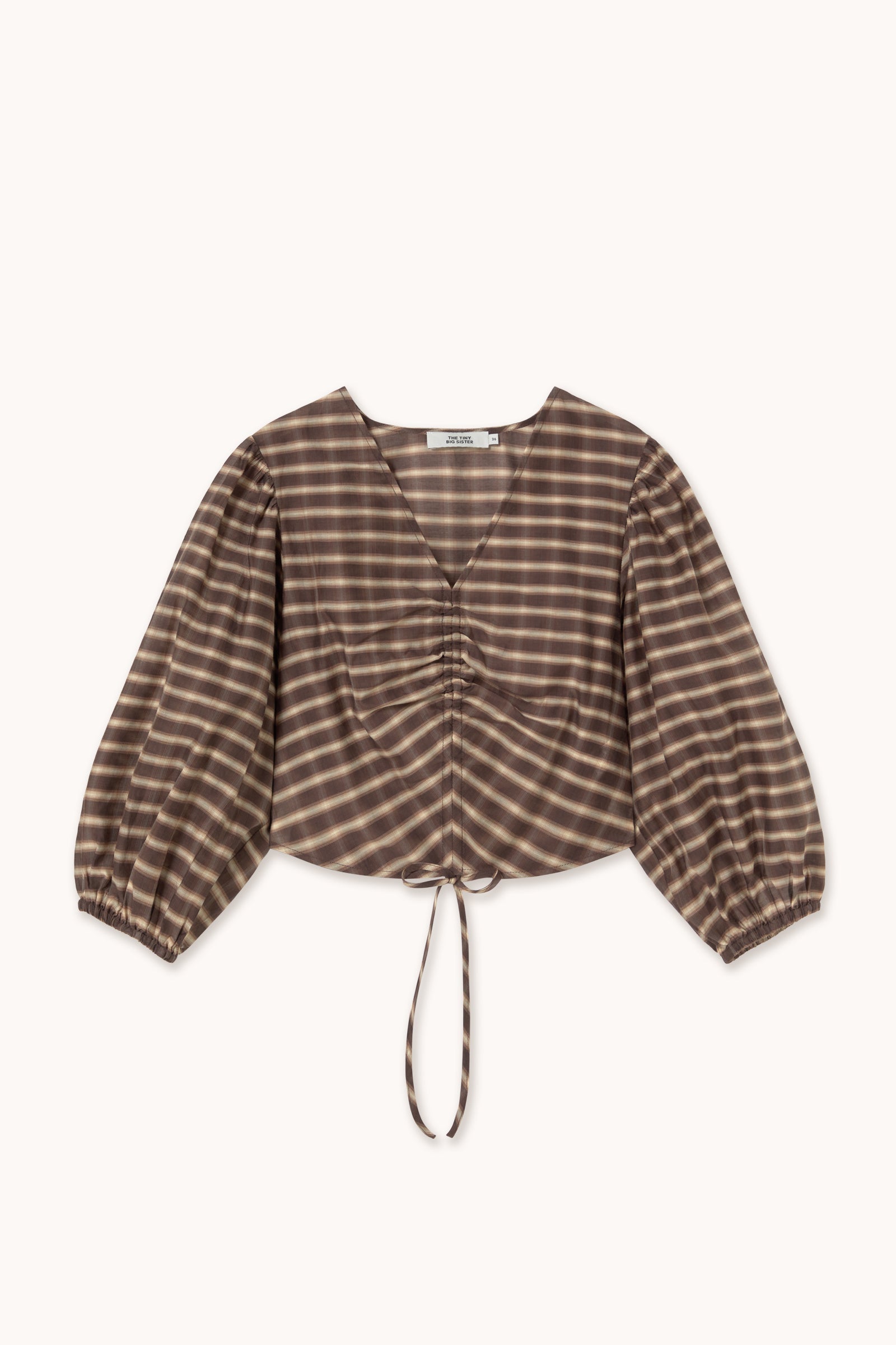 CHECK V-NECK BLOUSE dark brown
