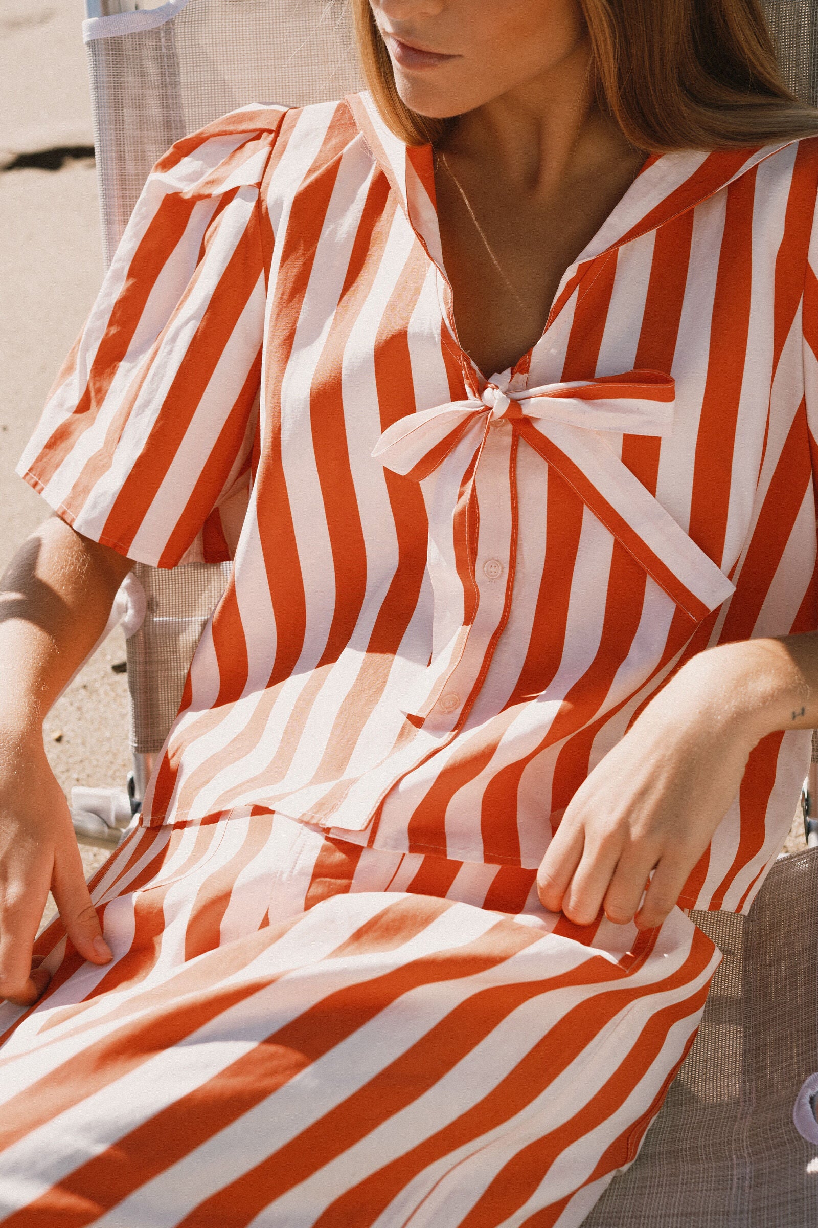 STRIPED SAILOR NECK BLOUSE summer red
