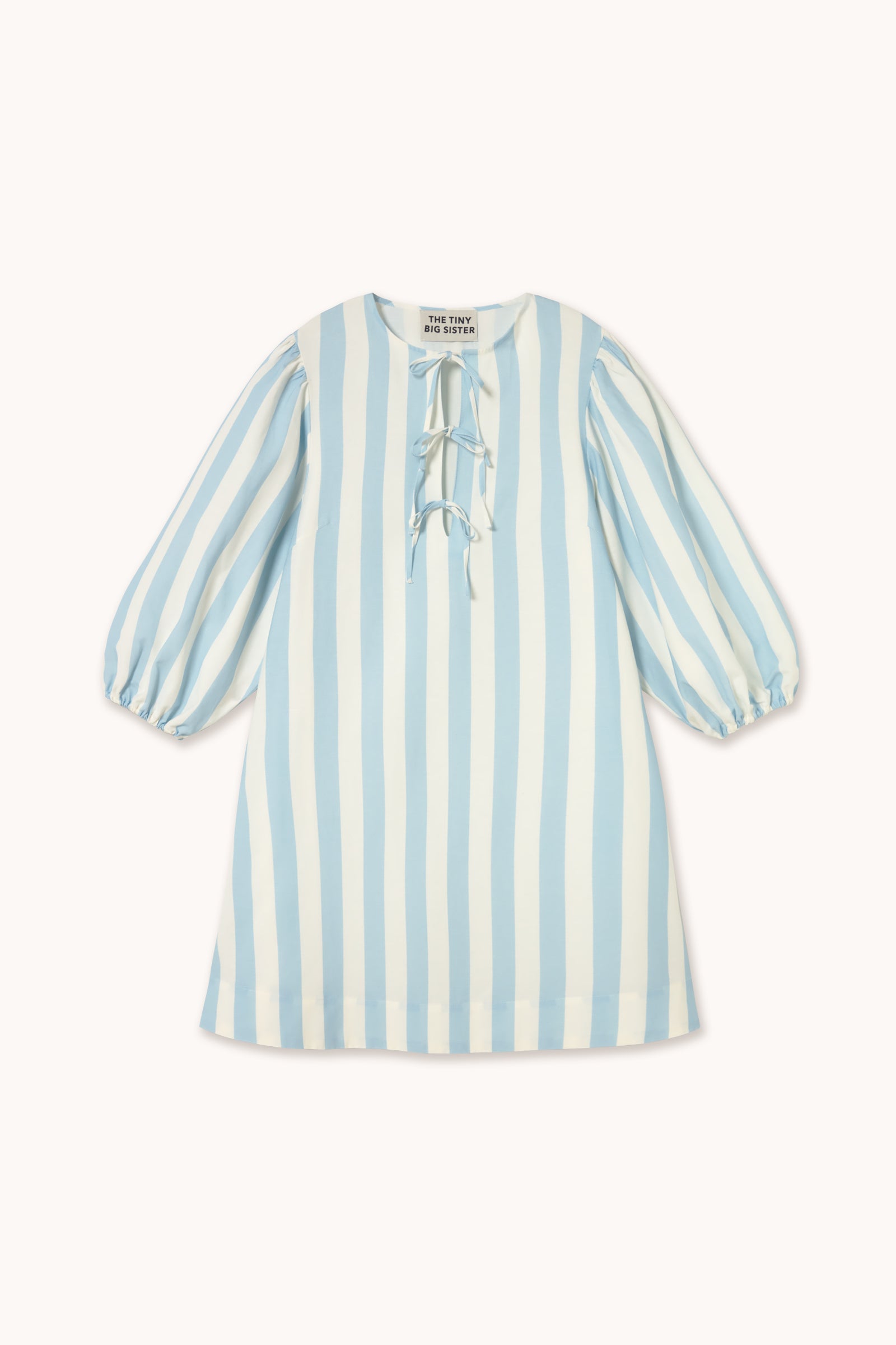 WIDE STRIPES PUFF SLEEVES DRESS pretty blue