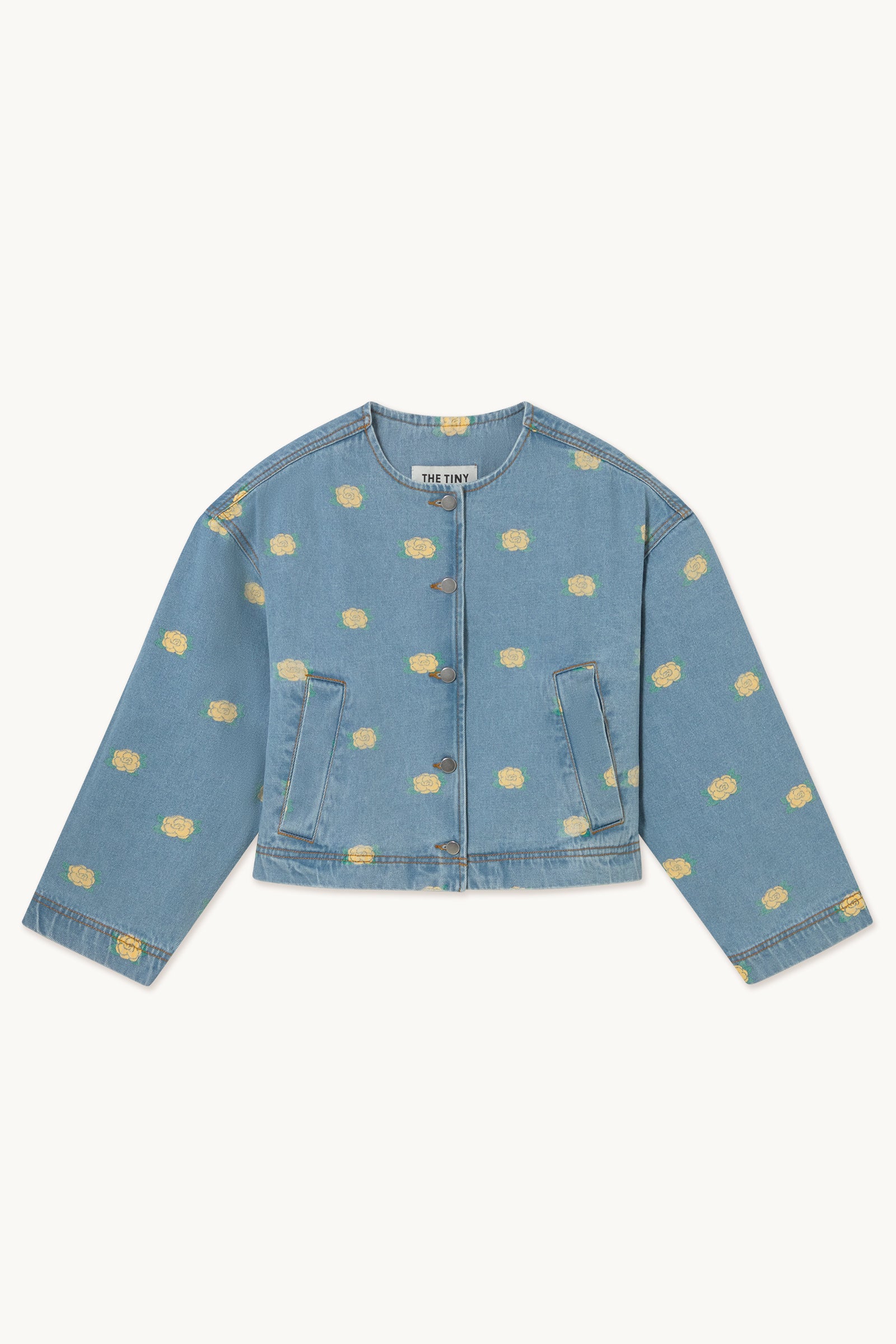 FLOWERS CROPPED JACKET light wash denim