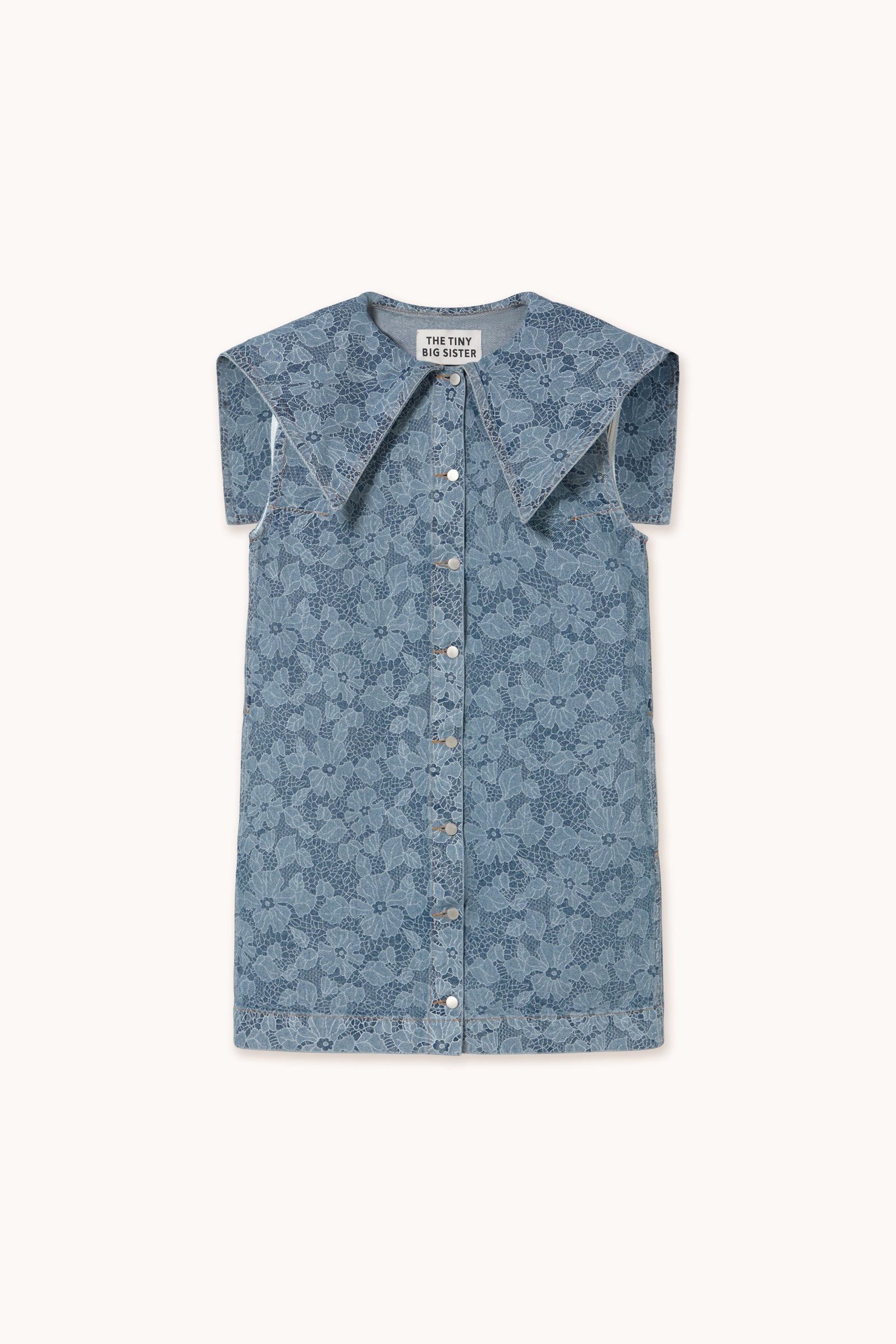 LACE DENIM DRESS medium wash denim