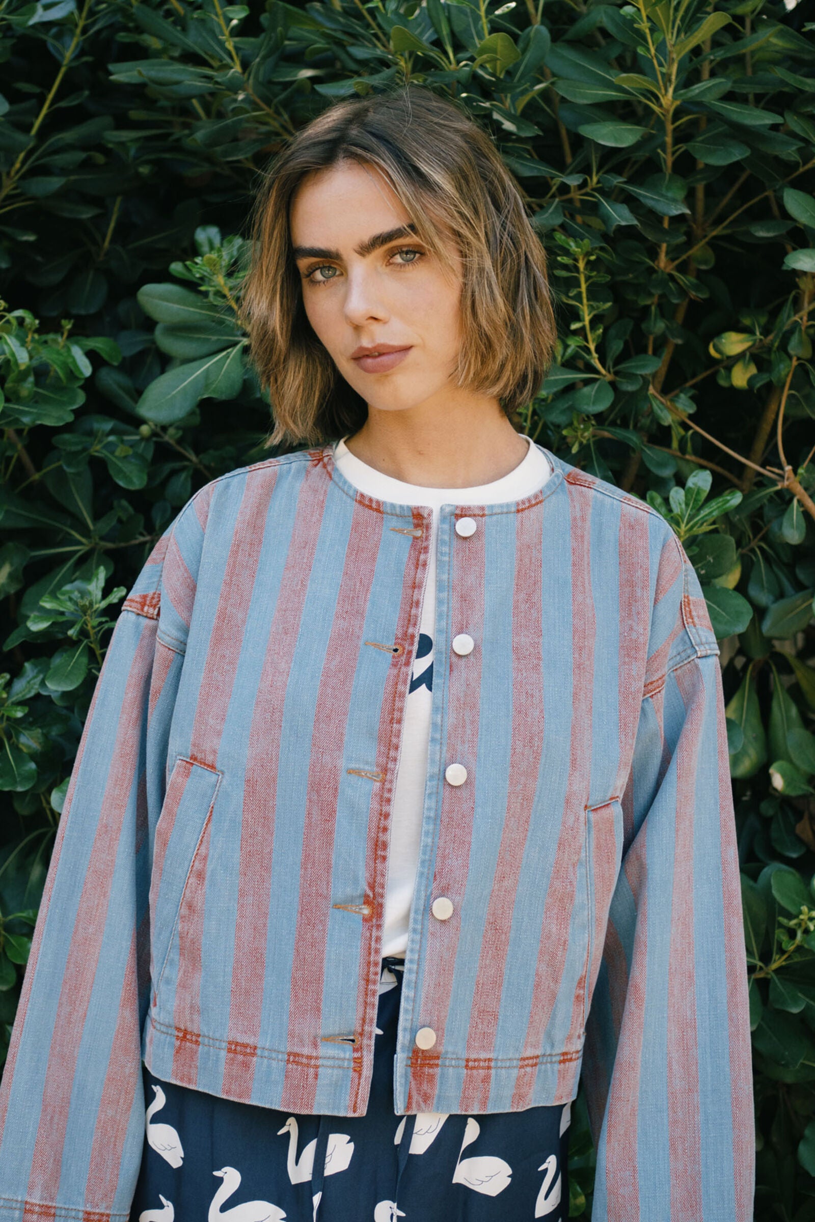 WIDE STRIPES JACKET medium wash denim