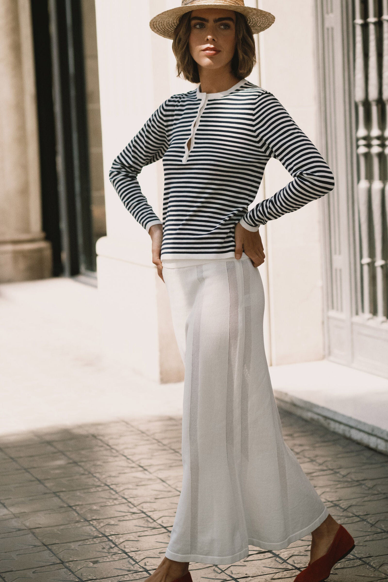 STRIPED KNITTED SKIRT off-white