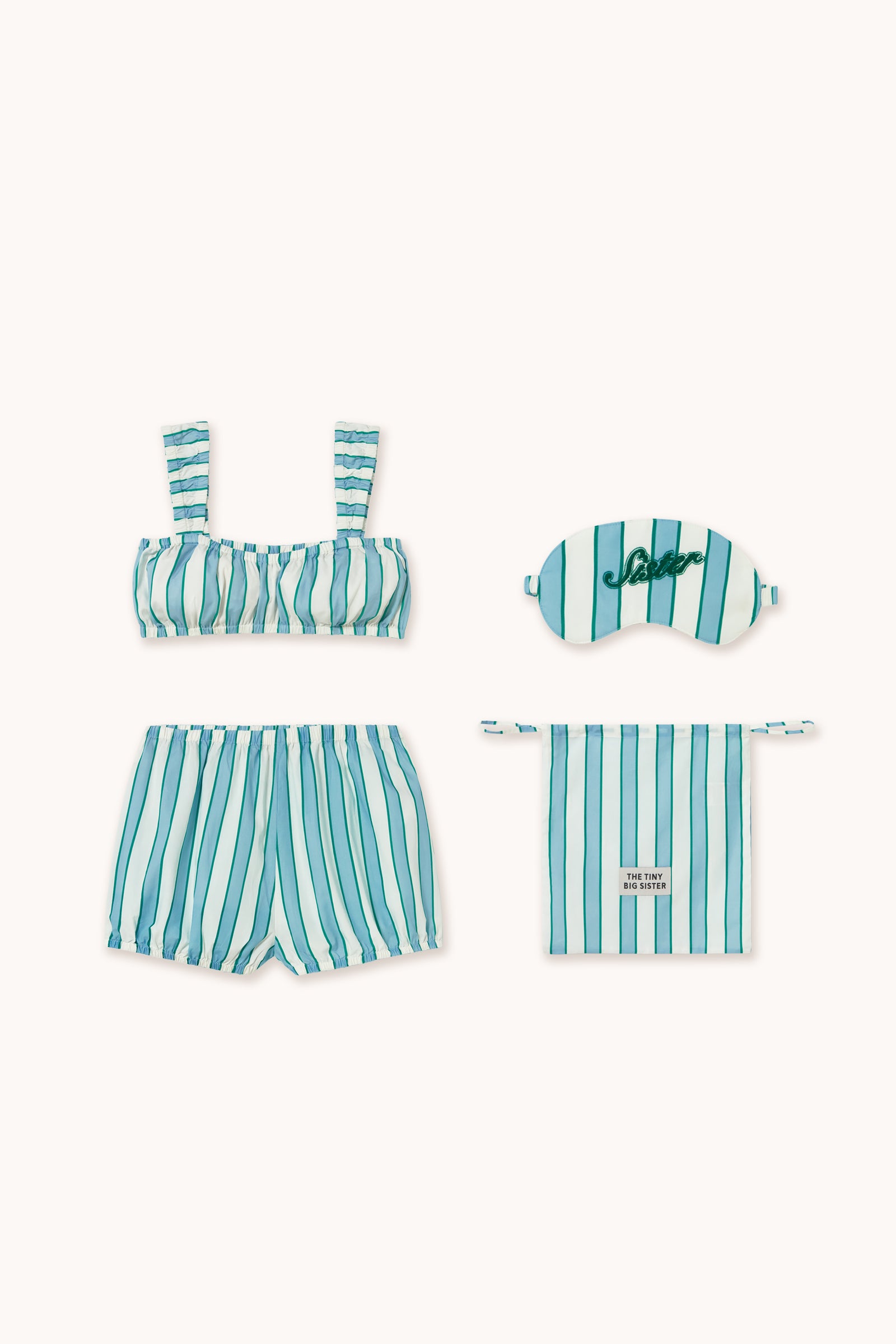 STRIPED SHORT PAJAMA SET off-white/pretty blue