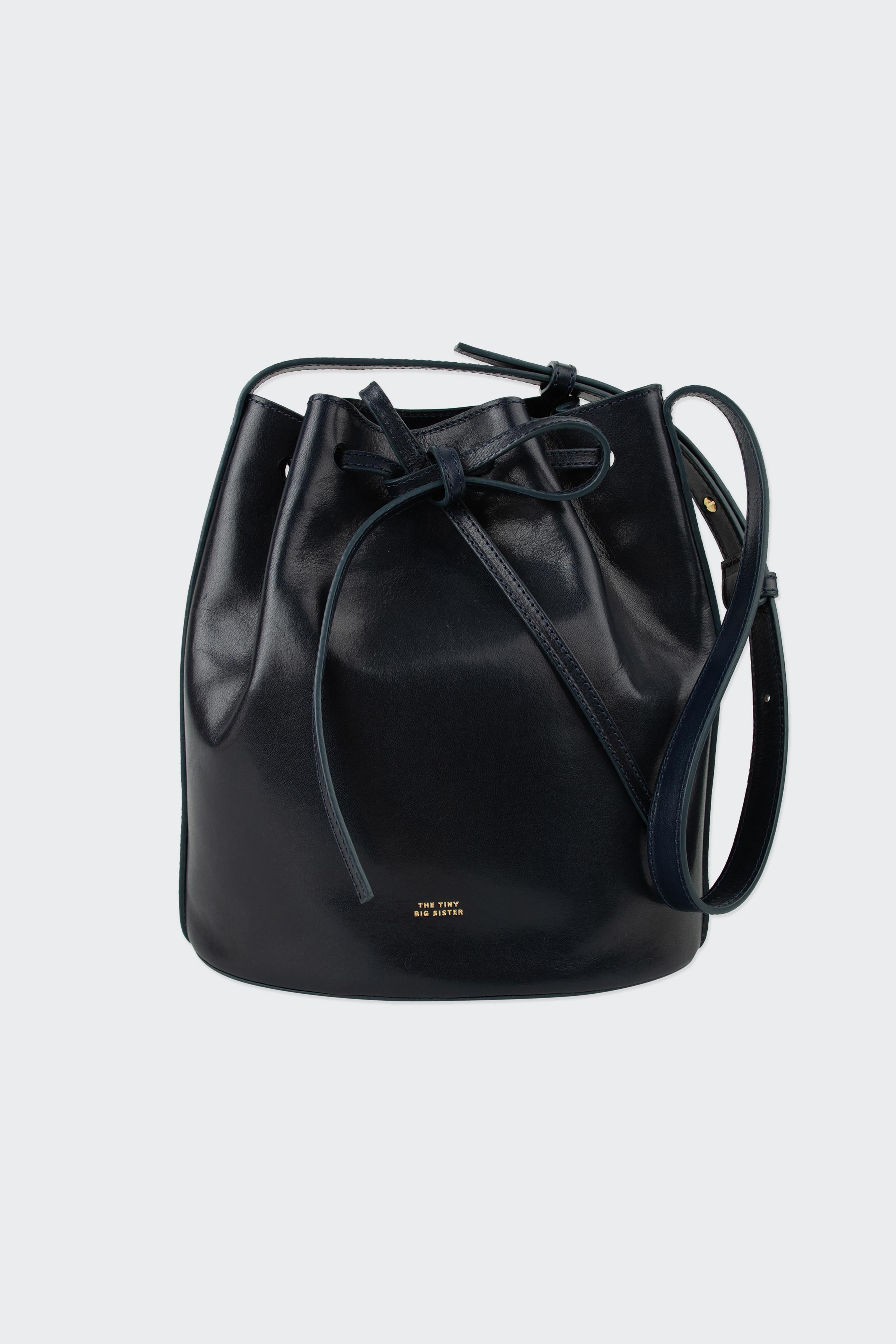Anne Leather Medium Bucket Bag navy