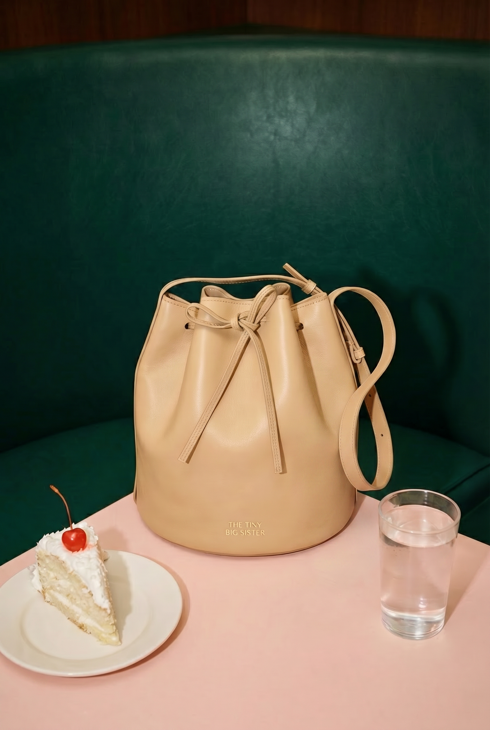 Anne Leather Bucket Bag almond